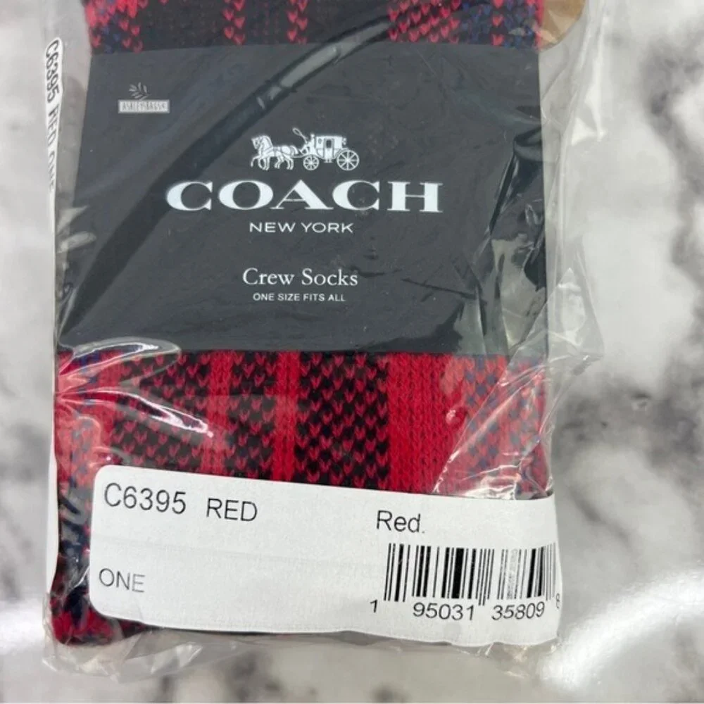 Coach Logo Plaid Crew Socks